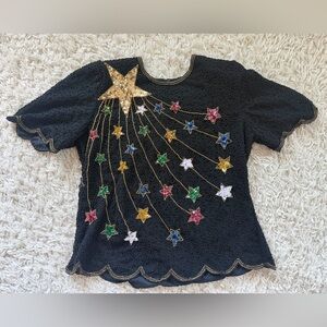 Vintage Beaded Black Starry Night Women’s Top